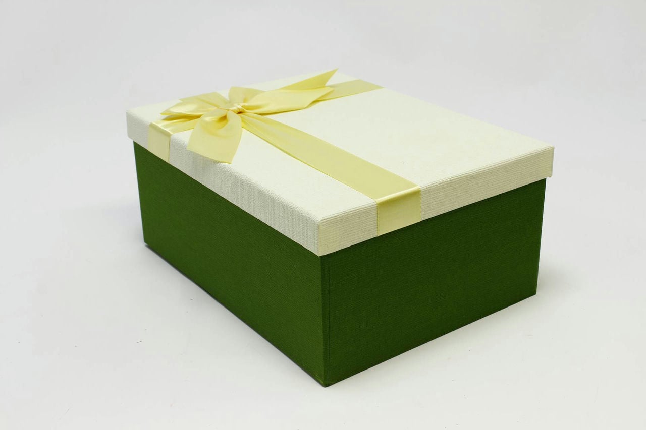Коробка прямоугольная "Бант" Зелёный/Бежевый 30*22,8*13,3 см (Арт) 721604/0047-3