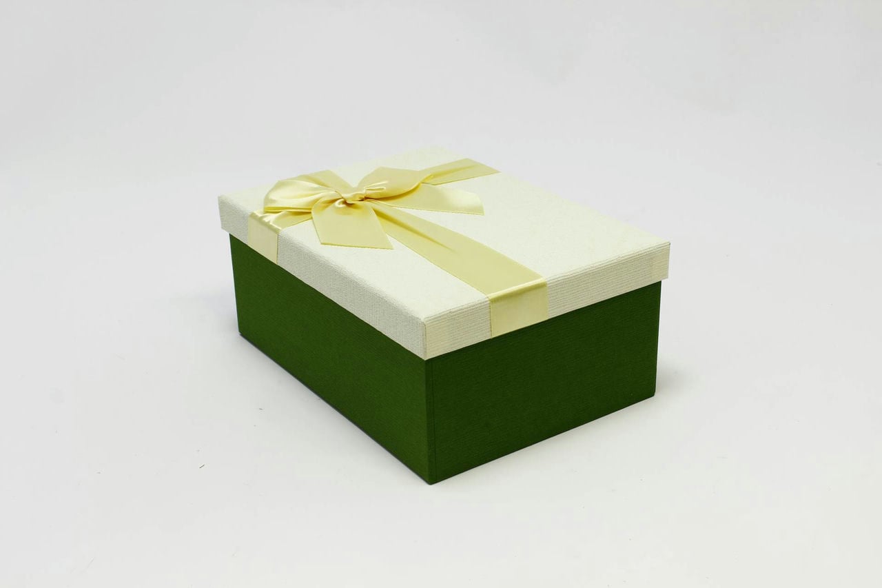 Коробка прямоугольная "Бант" Зелёный/Бежевый 24,3*17,6*10,5 см (Арт) 721604/0047-6