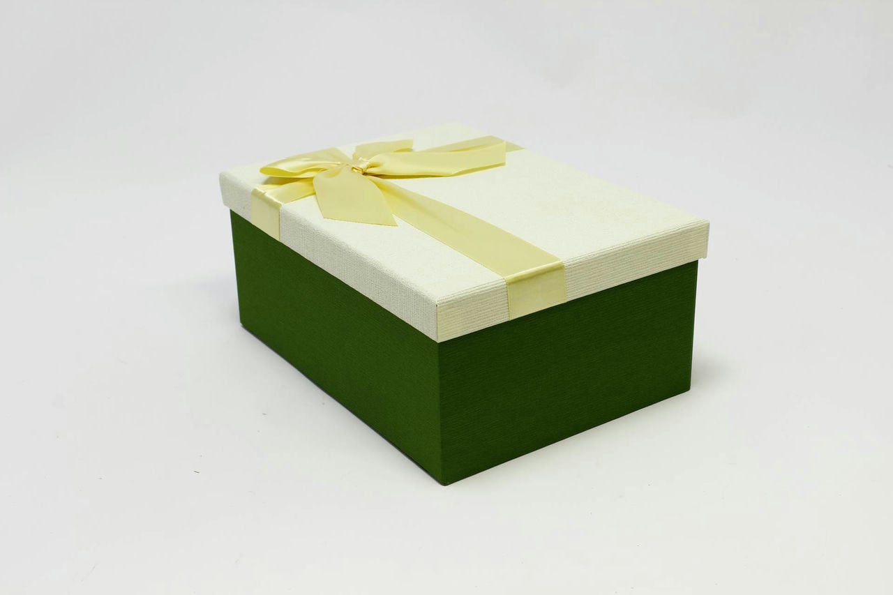 Коробка прямоугольная "Бант" Зелёный/Бежевый 26,3*19,3*11,3 см (Арт) 721604/0047-5