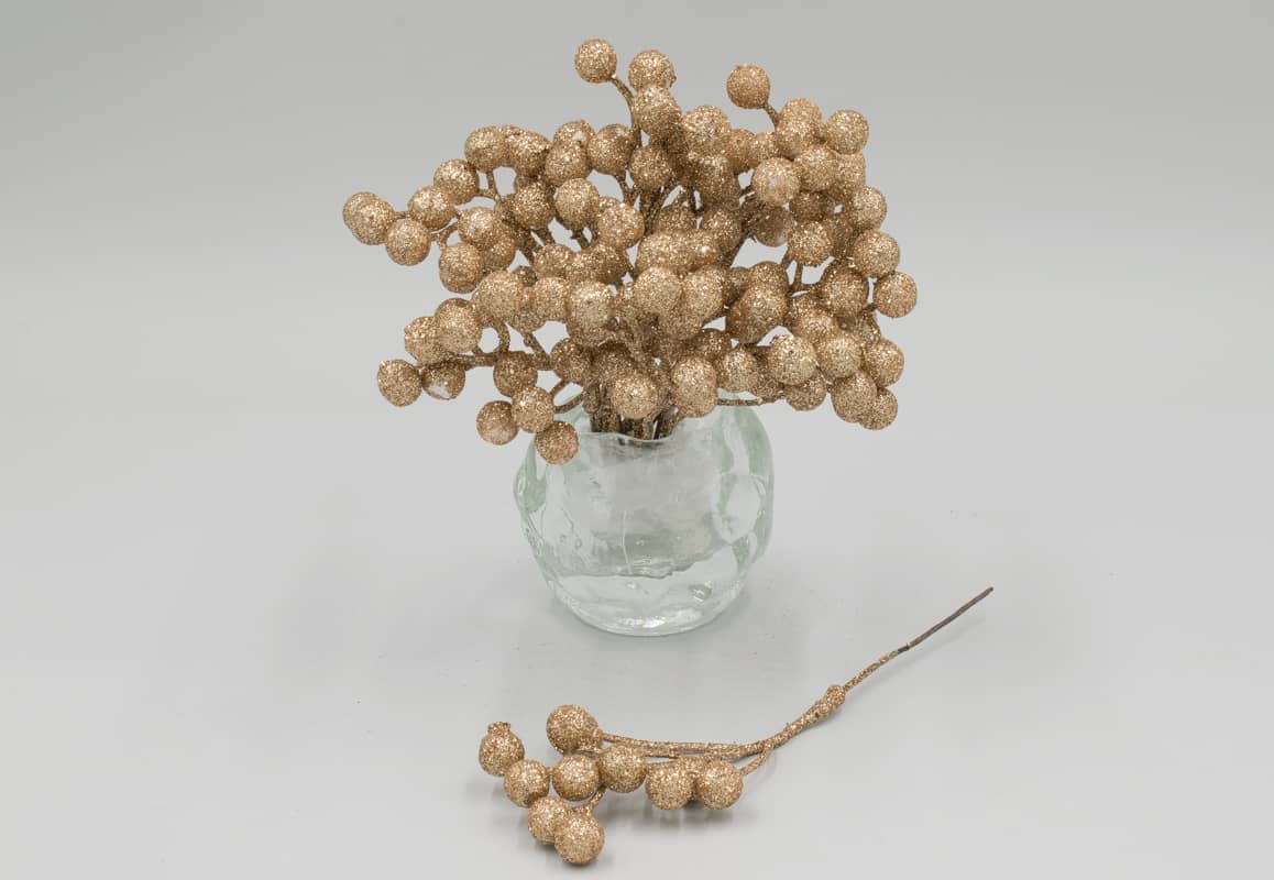 Ветка ягодки мерцающая "Кейти" H18см Золото