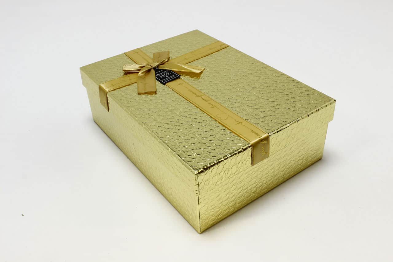 Подарочная коробка - прямоугольник "Кожа" 28x20 h=9 см, Золото (Арт) 33009-4/1