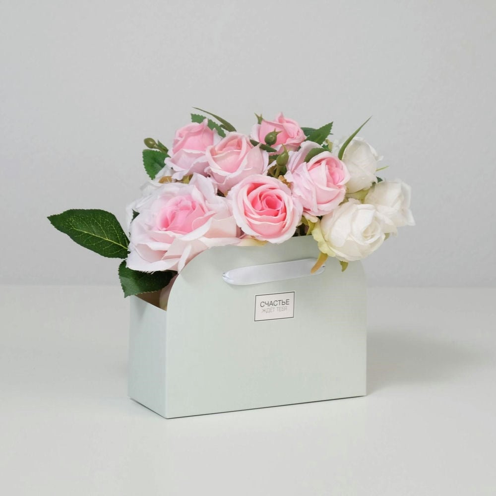 Коробка для цветов складная, мятная «Счастье ждет тебя», 17 × 13 × 7 см 3747827