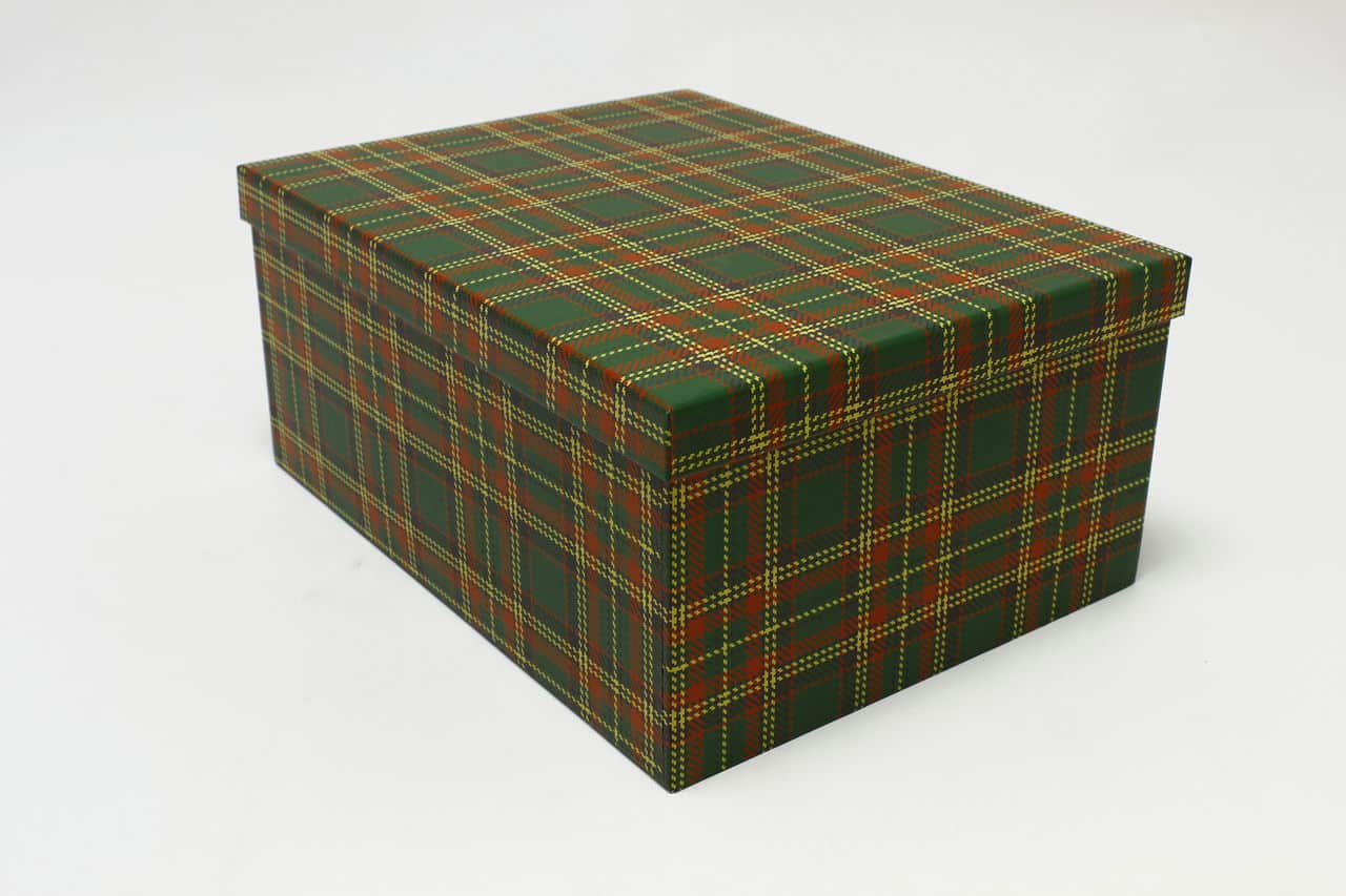 Коробка прямоугольная 34*26*15,3 см, "Клетка" Зелёный  (Арт) 721604/1377-1