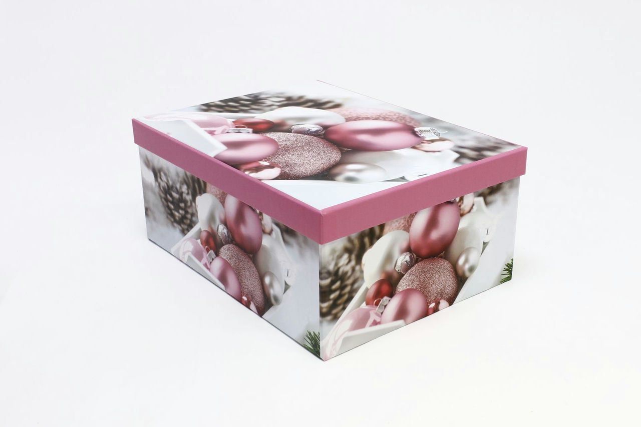 Коробка НГ прямоугольная 31*23*13,5 см "Розовые шары" (Арт) 730605/1655-4
