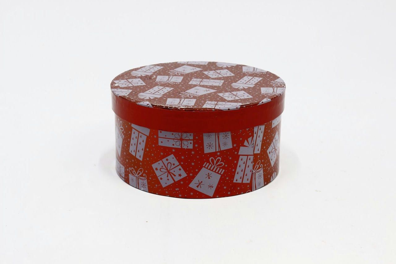 Коробка НГ круг однотонная "Подарки" Красный 18,6*9,5см (Арт) 7302245/1637-3