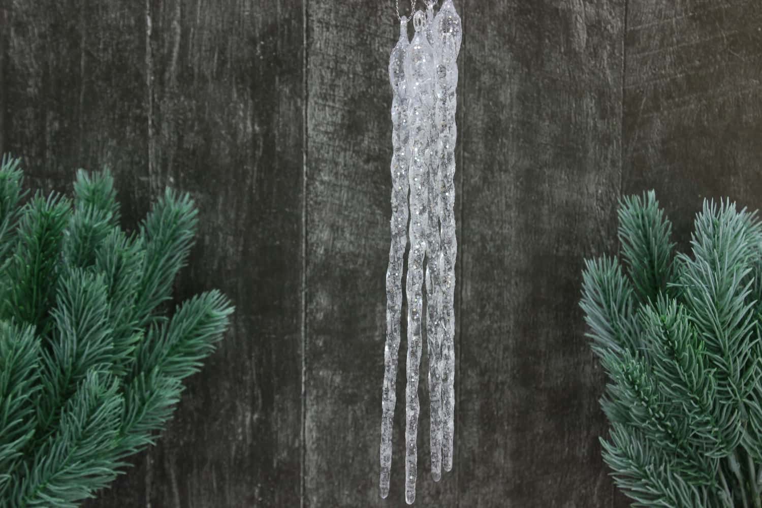 Украшений подвесных Сосулька с глиттером (4шт) 21,5см, Белый