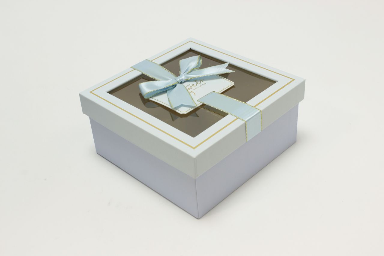 Коробка квадрат с окошком и бантом "luxe" 17*17*8 см, Голубой (Арт) 72092301/3-2