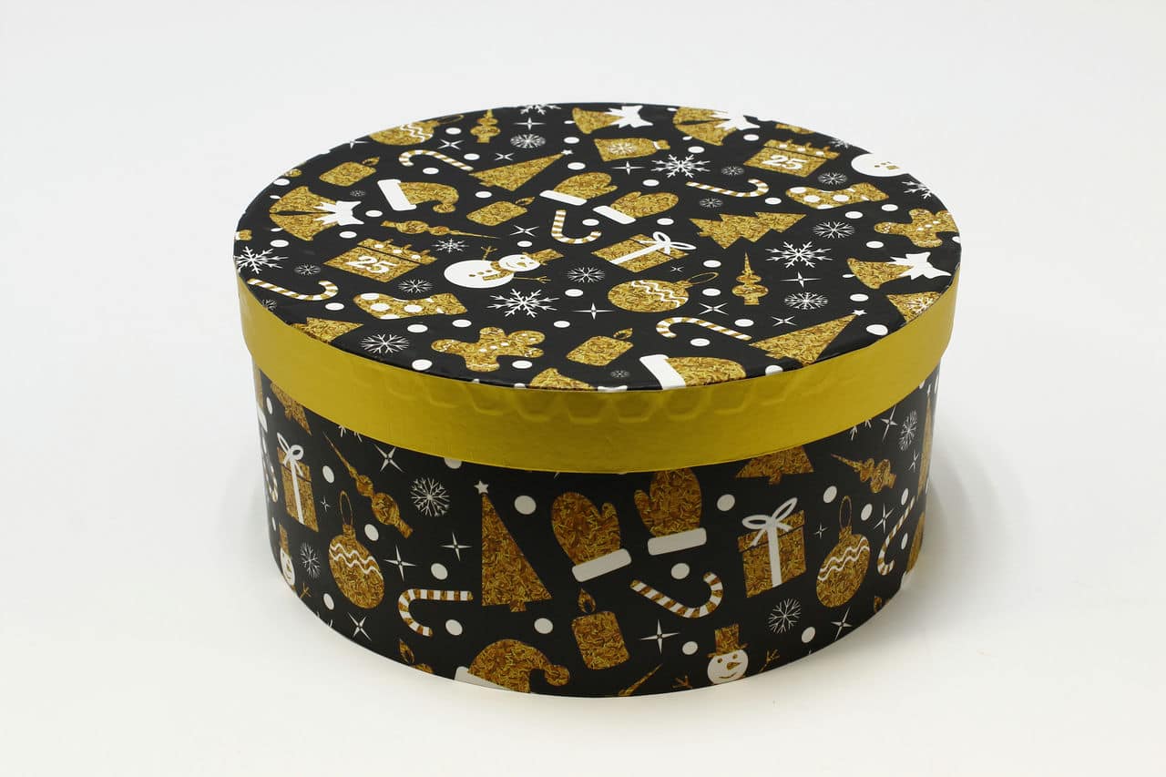 Коробка НГ круг однотонная "Новый год" Чёрный 25,5*11,5 см (Арт) 7302245/1645-1