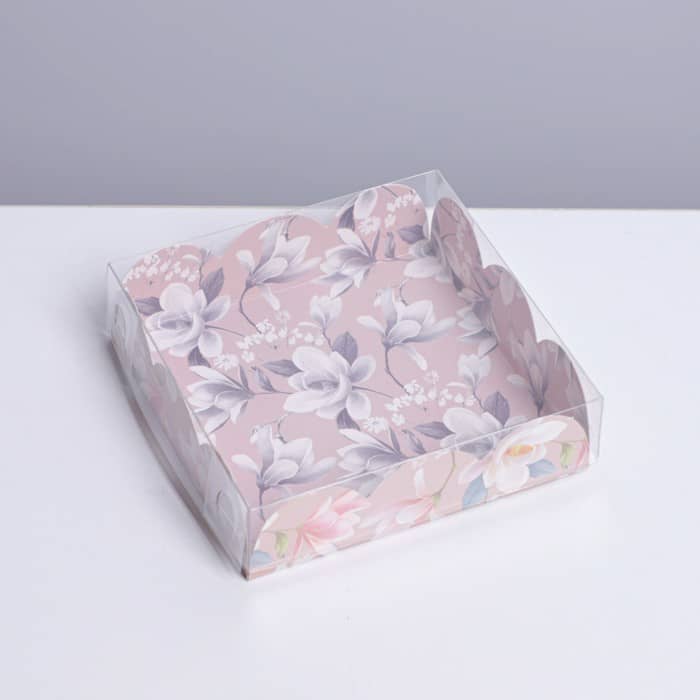 Коробка для кондитерских изделий с PVC крышкой «Цветы», 10,5 × 10,5 × 3 см (Арт) 7155156