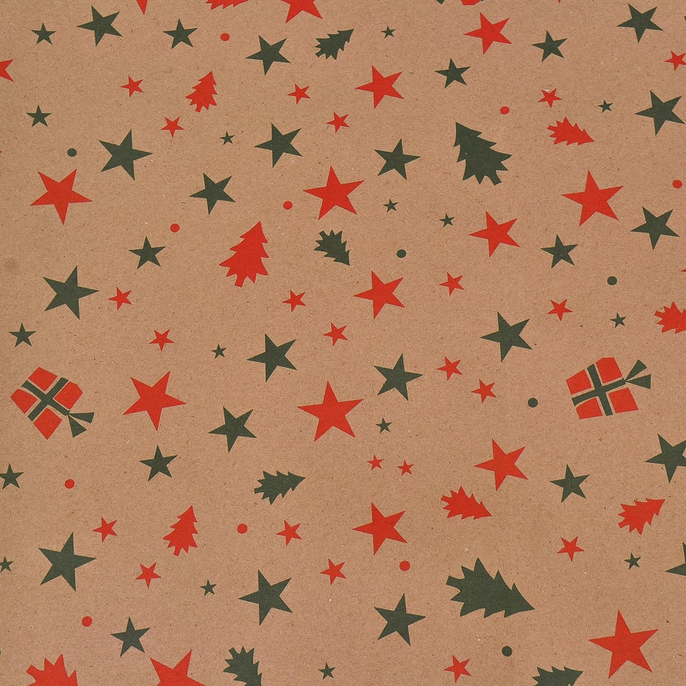 Бумага НГ крафт с рисунком "Рождественские Звёздочки" 2 цвета 70см (400гр)
