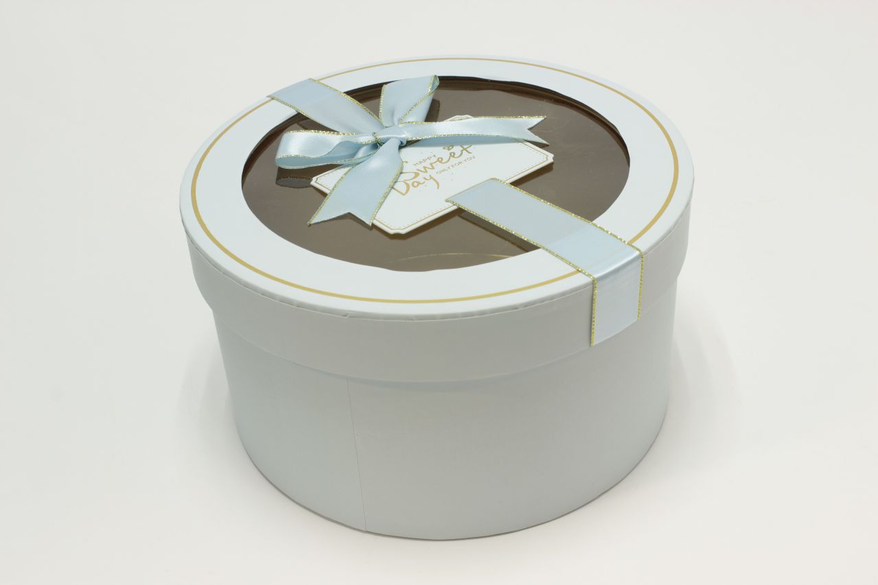 Коробка Круг с окошком и бантом "luxe" 21*11,5 см, Голубой (Арт) 72093302/5-1