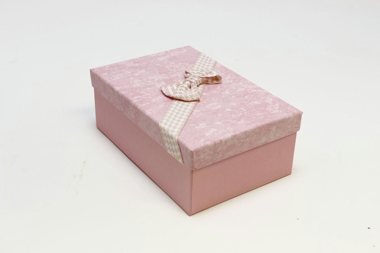 Коробка прямоугольник "Классика" с бантом, Розовый 21*14*8 см (Арт) 7201580/2-2