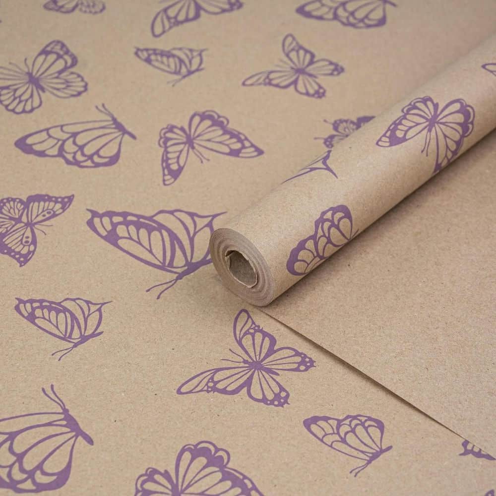 Бумага крафт с рисунком "Бабочки" Сиреневые 70см (400гр)
