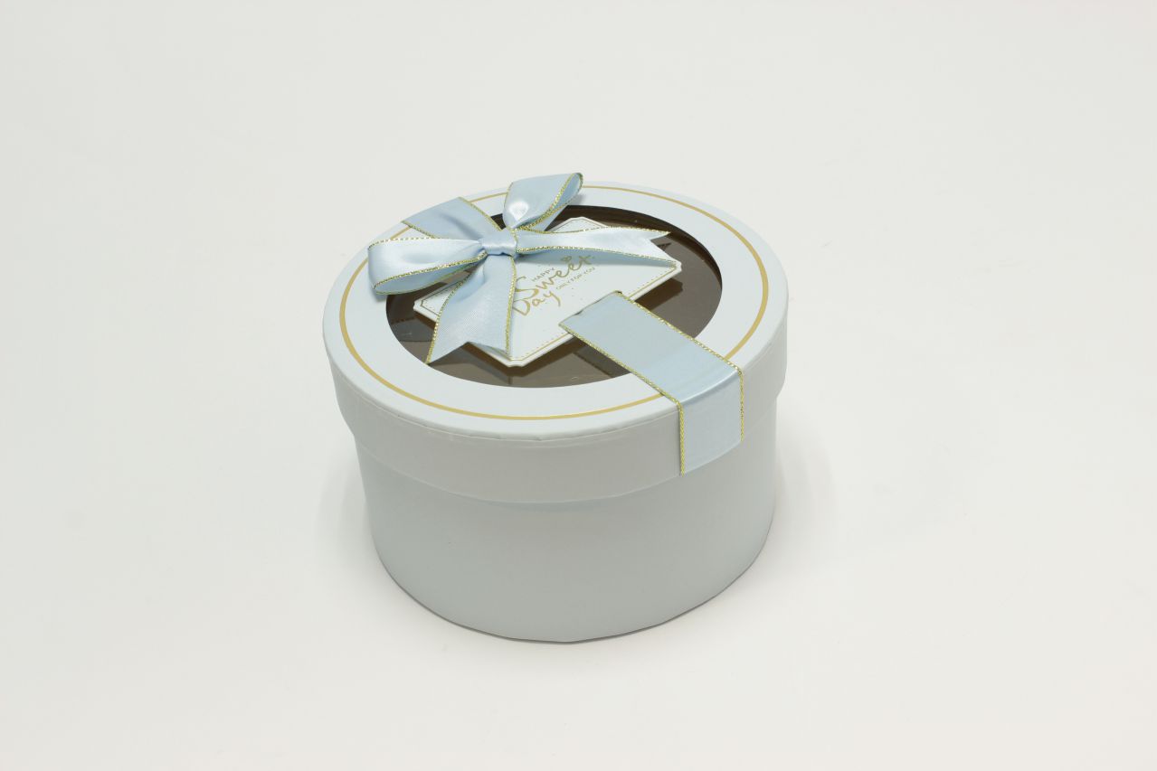 Коробка Круг с окошком и бантом "luxe" 15*8,5 см, Голубой (Арт) 72093302/5-3