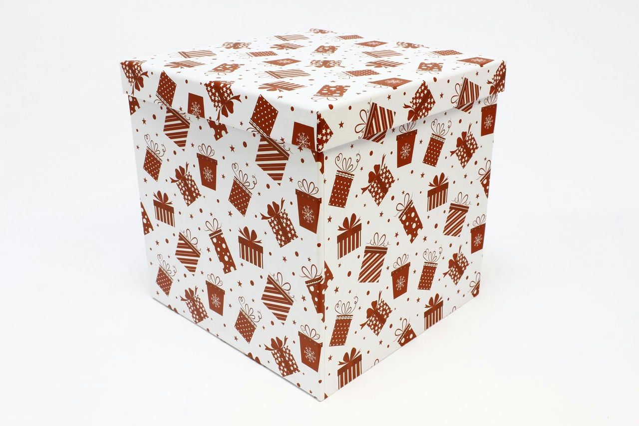 Коробка НГ Куб "Подарки" Белый 26,5*26,5см (Арт) 730601/1689-1