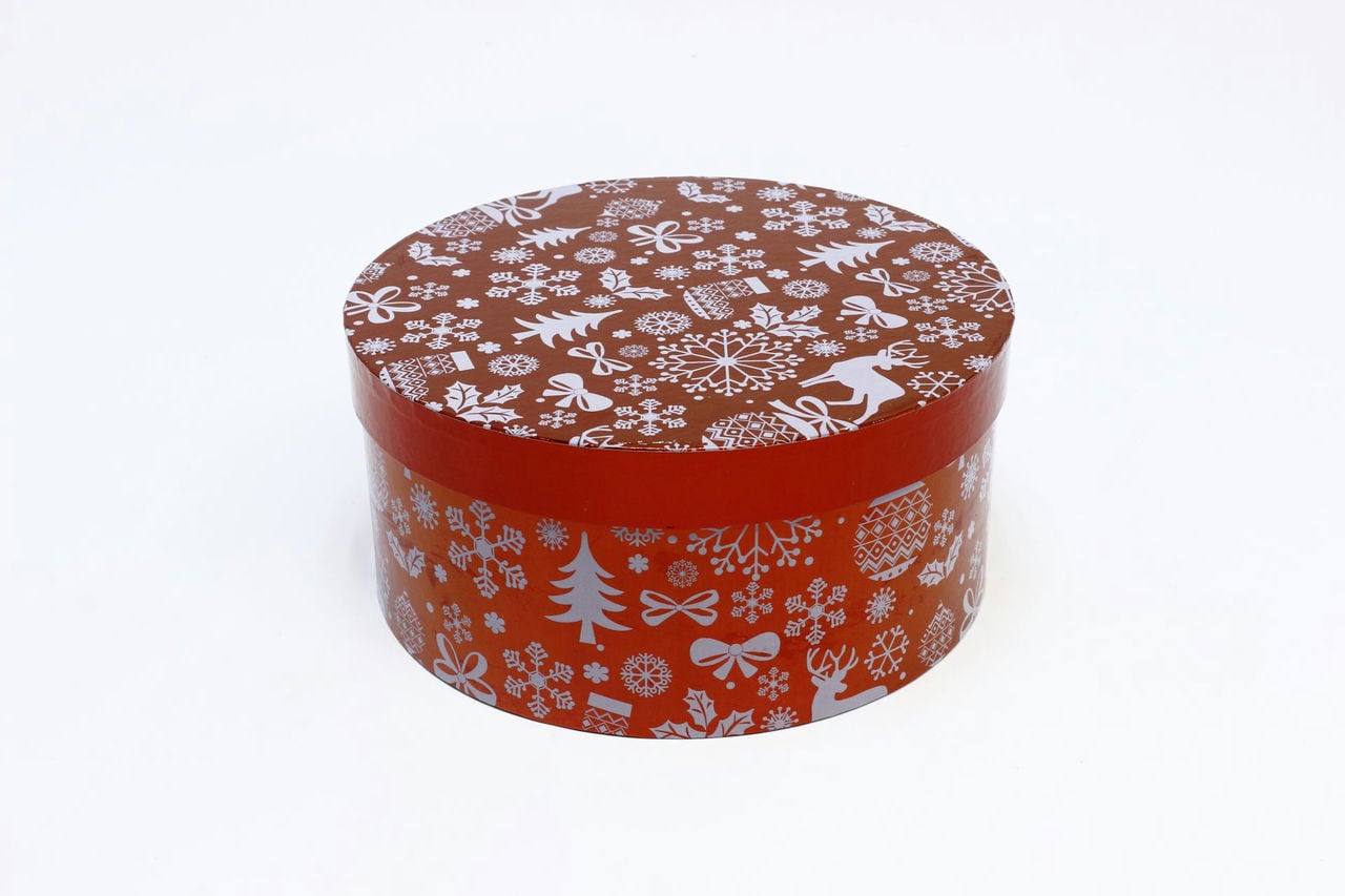 Коробка НГ круг однотонная "Новогодний" Красный 22,2*10,5 см (Арт) 7302245/1634-2