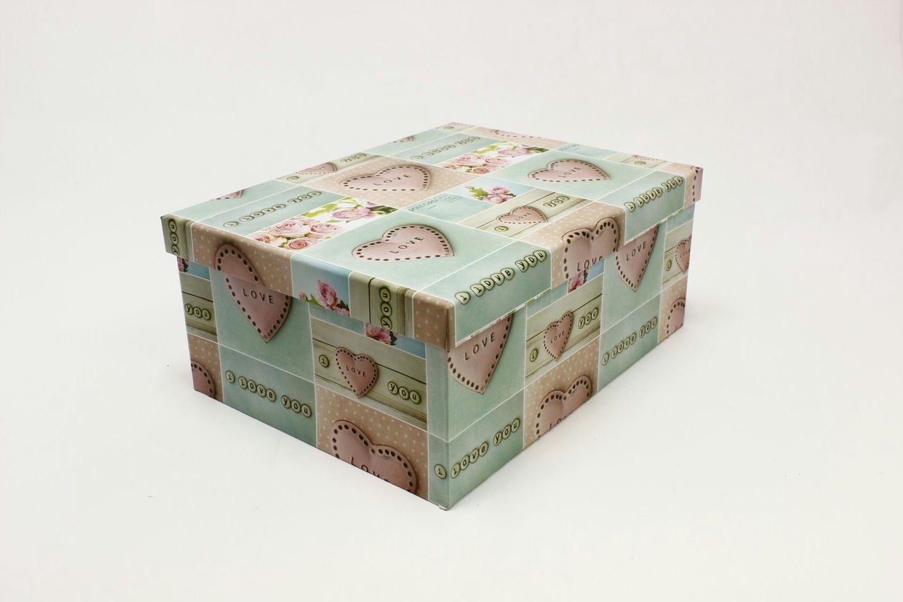 Коробка прямоугольная "Сердца с цветами" 36,5*27,8*15,3 см (Арт) 721902/956-4