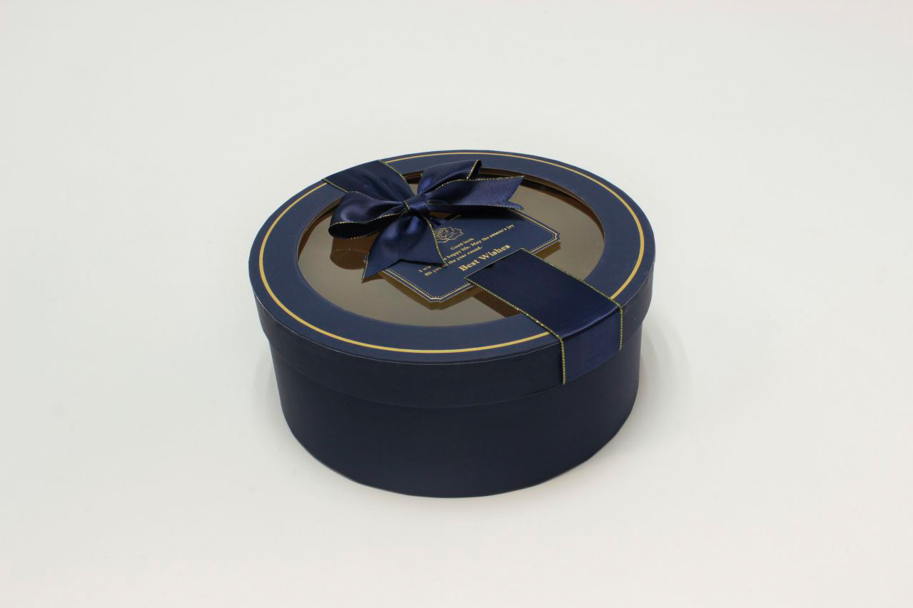 Коробка Круг с окошком и бантом "luxe" 21*8,5 см, Тёмно-синий (Арт) 72093301/4-3