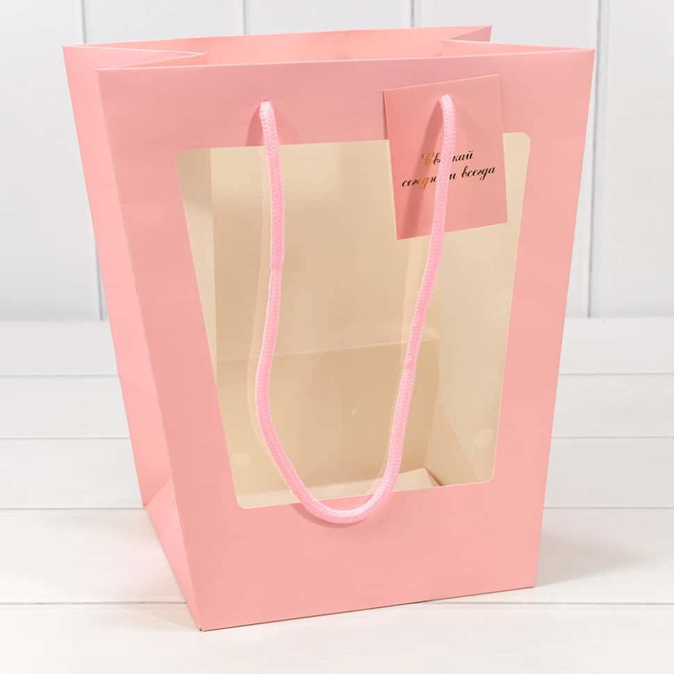 Пакет подарочный с окошком 18*25*28 см, Розовый