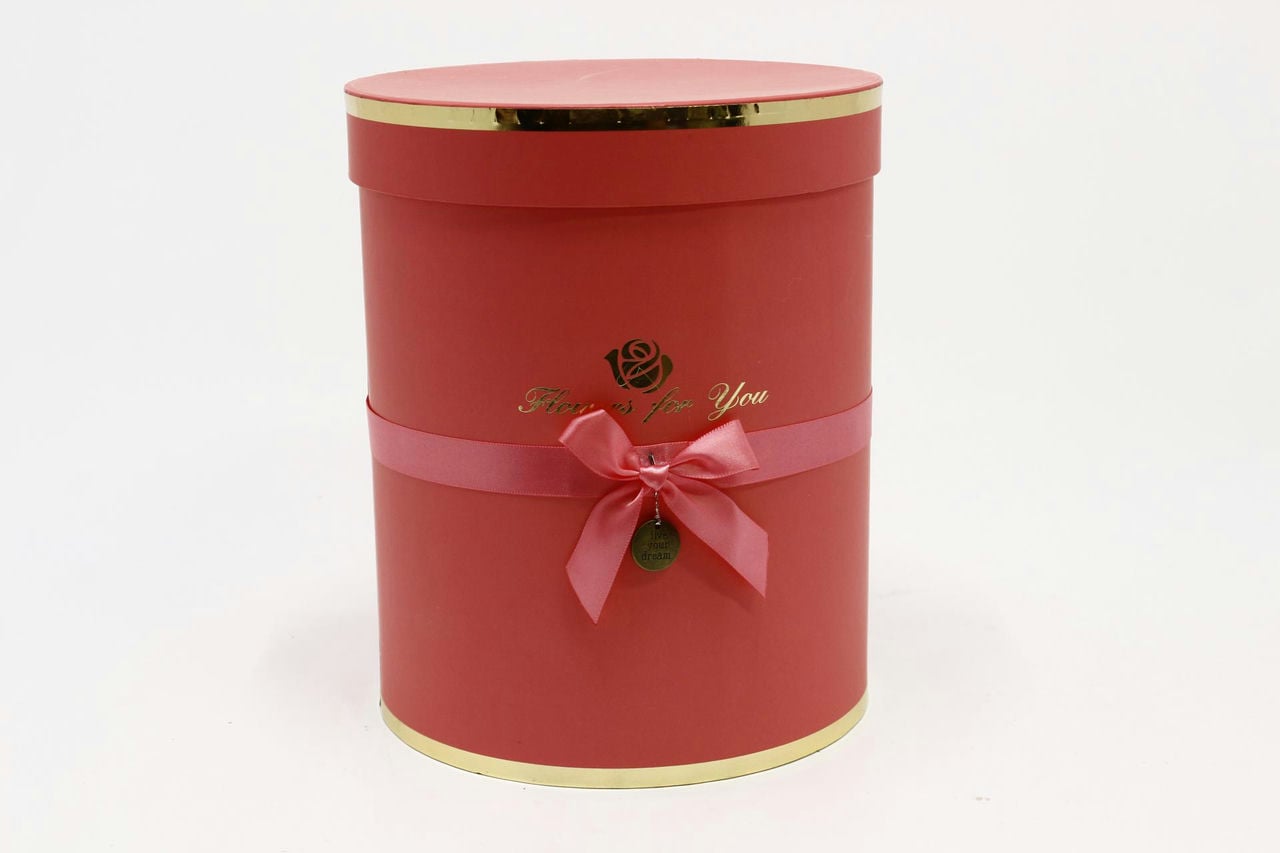 Коробка Цилиндр 21*25,5 см "Flowers for you" Лососевый (Арт) 720950/5-1