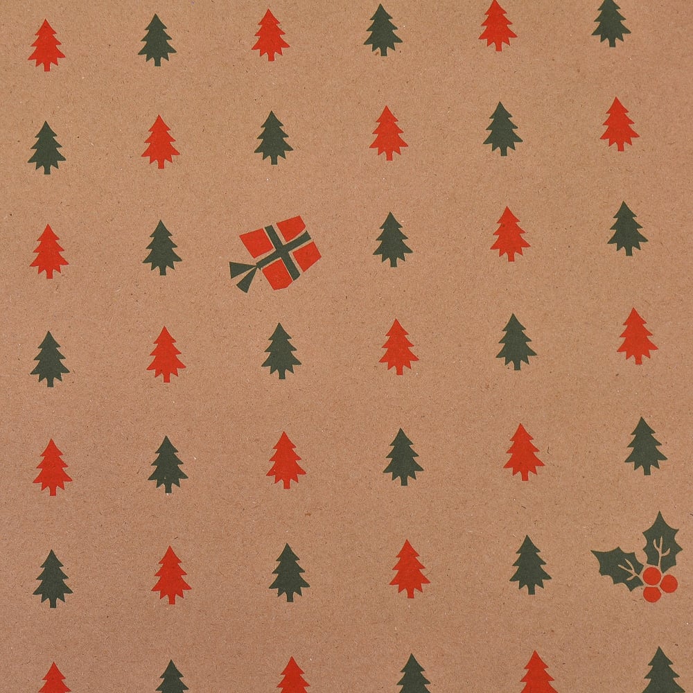 Бумага НГ крафт с рисунком "Рождественские Ёлочки" 2 цвета 70см (400гр)