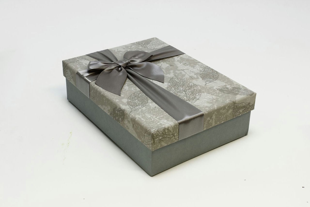 Коробка прямоугольник "Листья" 23*17*6,5 см, Серый (Арт) 7201460/1-3