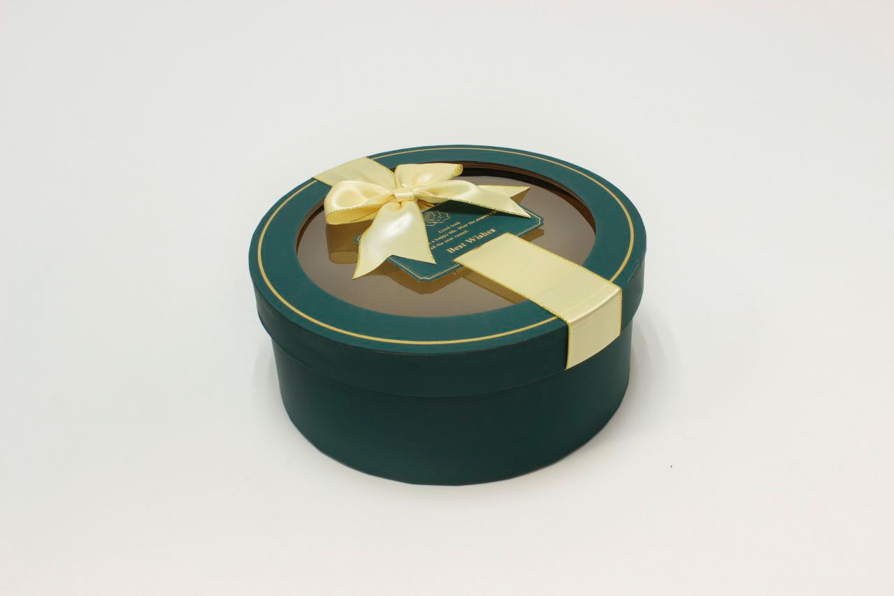 Коробка Круг с окошком и бантом "luxe" 21*8,5 см, Синевато-зелёный (Арт) 72093301/3-3