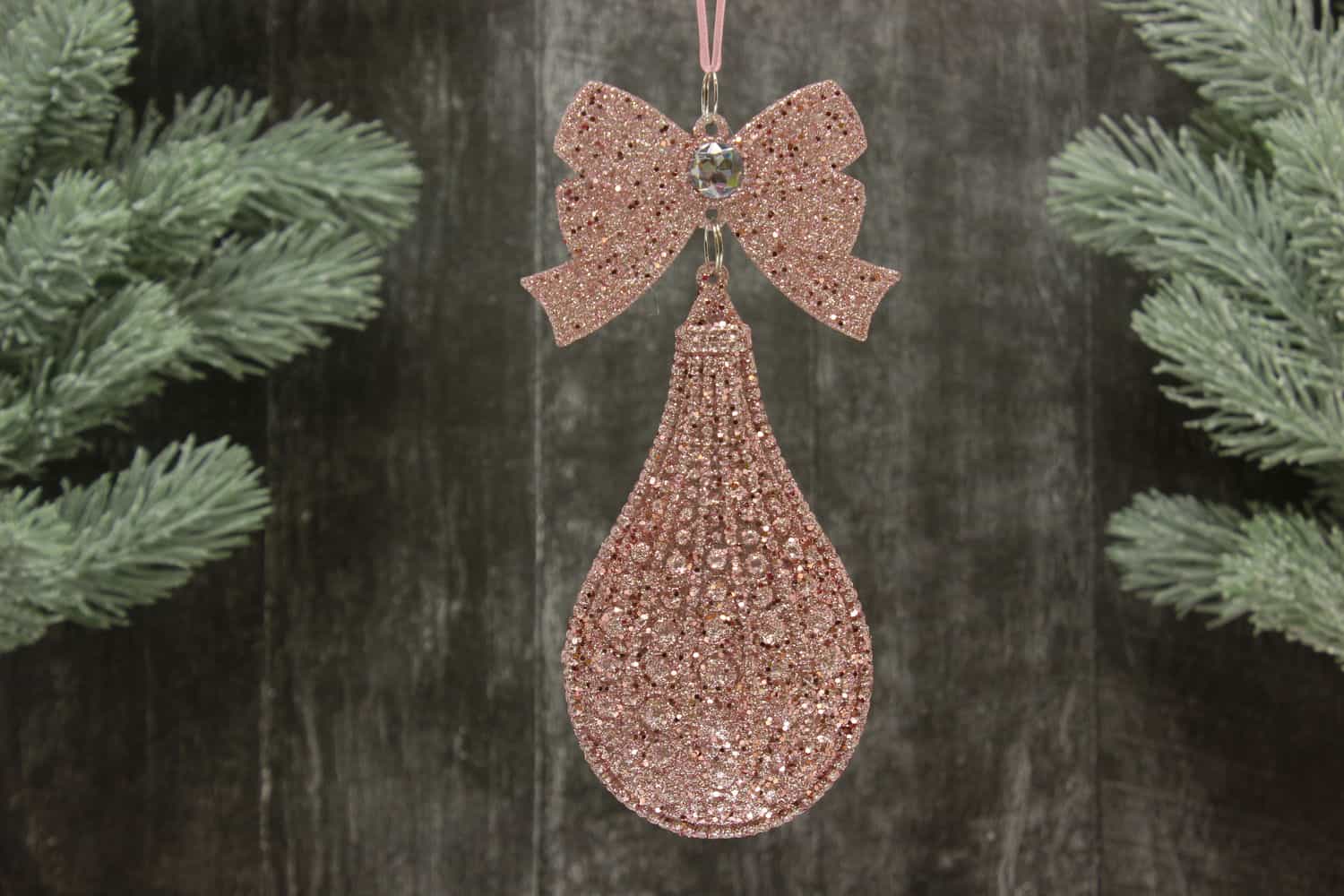 Украшение подвесное Капля с глиттером (пластик), 17х7,9см, Розовый