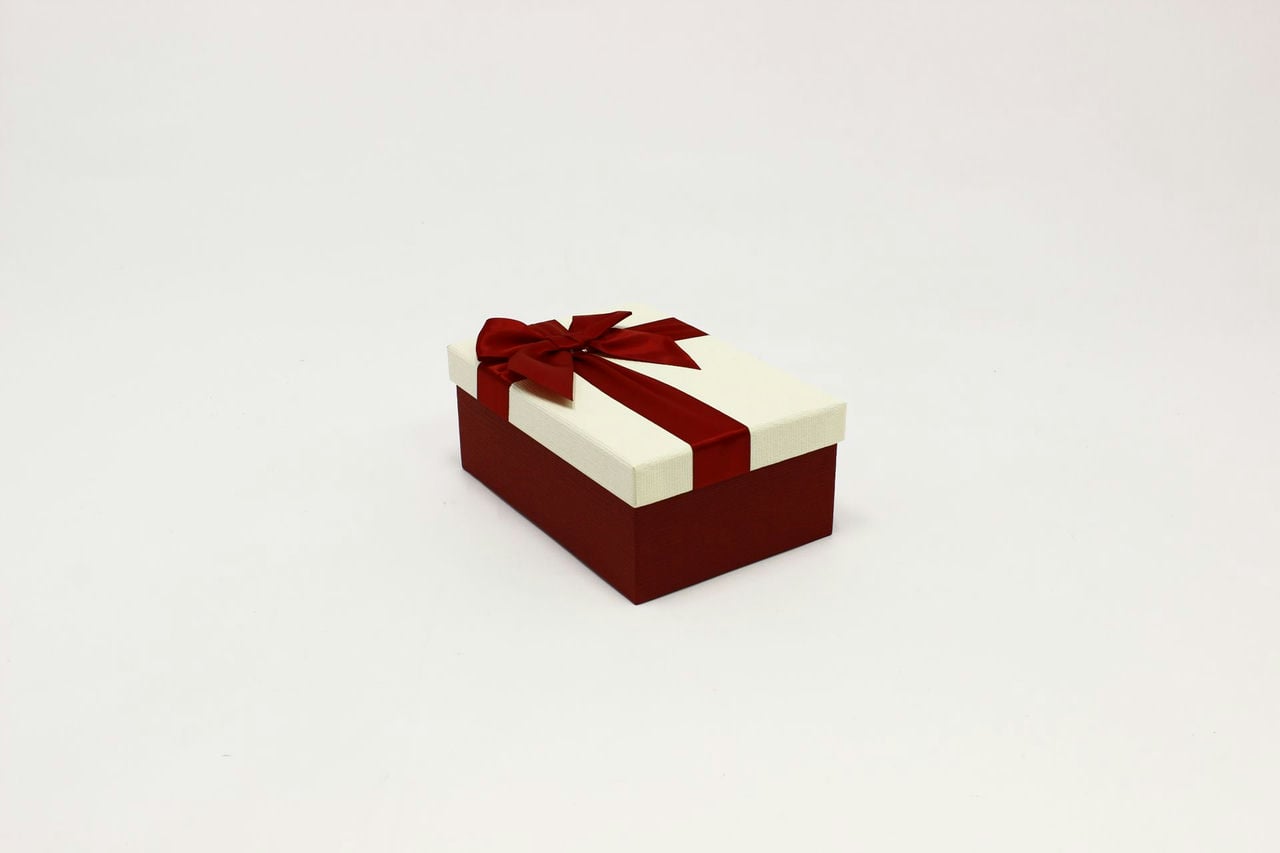 Коробка прямоугольная "Бант" Бордовый/Бежевый 20,7*14,3*8,5 см (Арт) 721604/0022-8