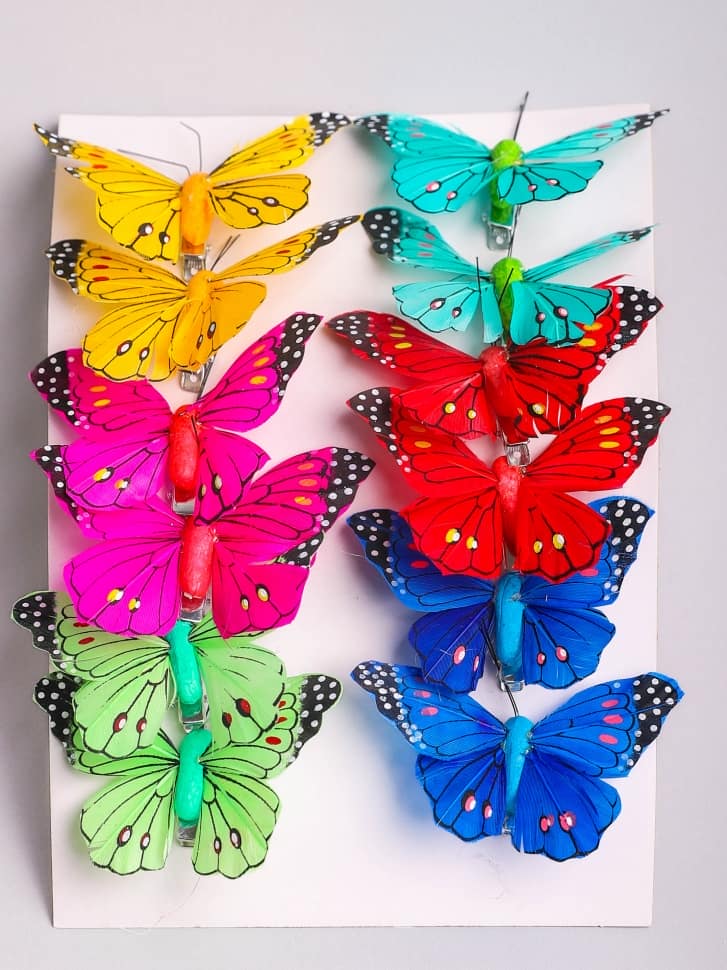 Бабочки  8см на прищепке, (1шт) цветные №1024