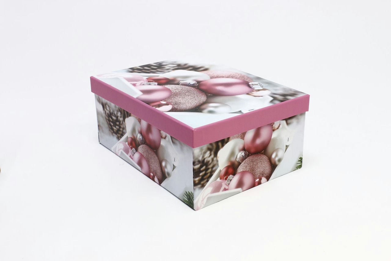 Коробка НГ прямоугольная 29*22*12,5 см "Розовые шары" (Арт) 730605/1655-5