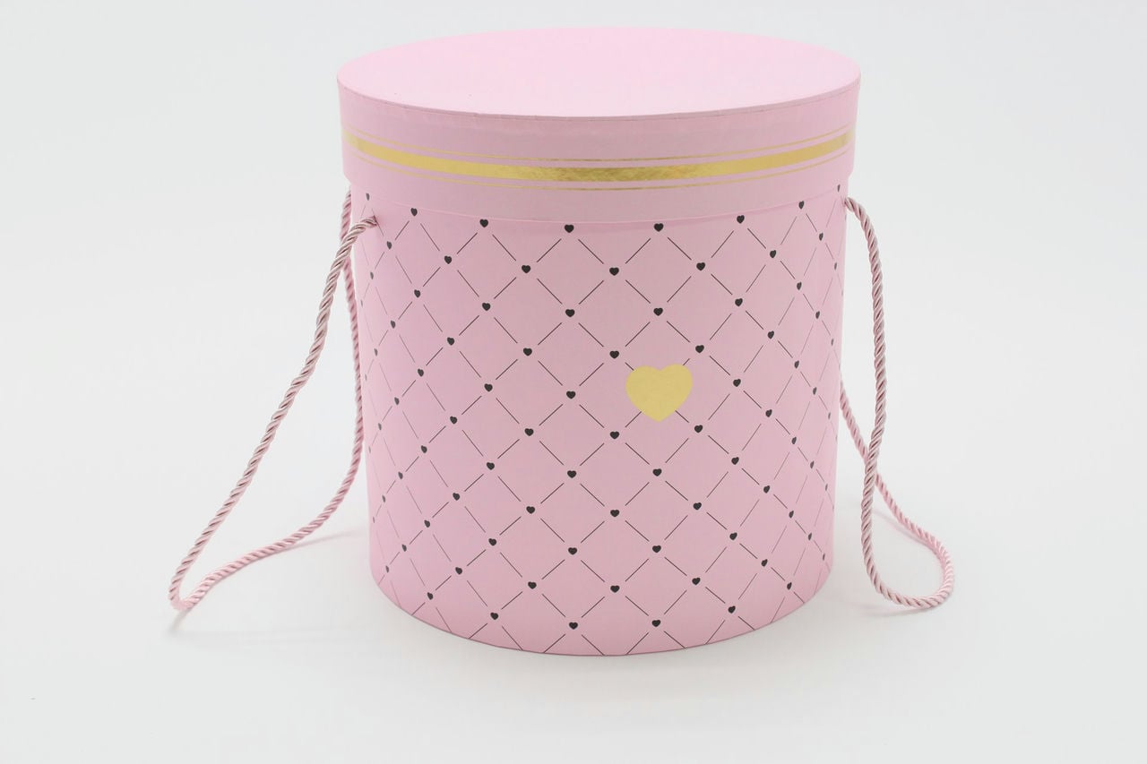 Коробка цилиндр "Сердечки" Розовый 24,5*24,5*25 см (Арт) 720605/5-1