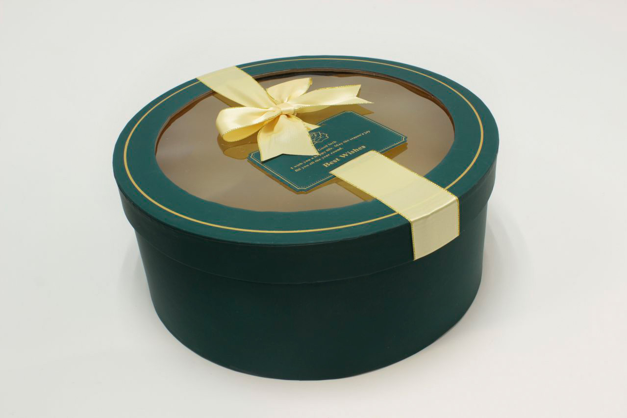Коробка Круг с окошком и бантом "luxe" 28*11,5 см, Синевато-зелёный (Арт) 72093301/3-1