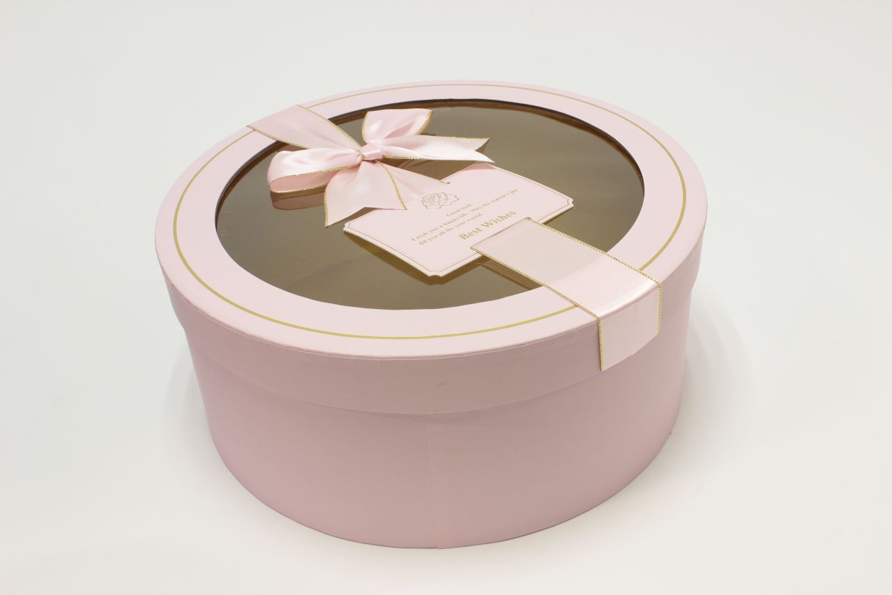 Коробка Круг с окошком и бантом "luxe" 28*11,5 см, Розовый (Арт) 72093301/1-1