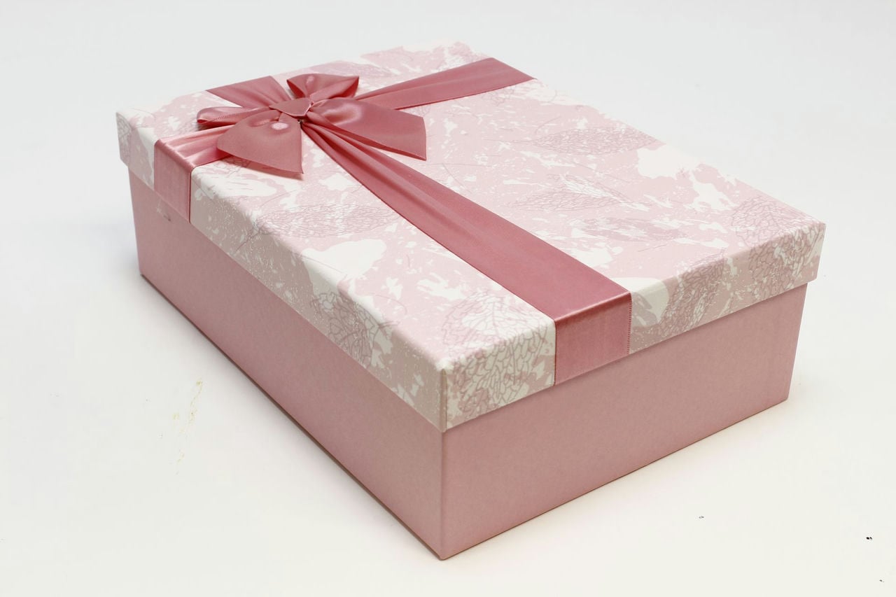 Коробка прямоугольник "Листья" 29*21*9,5 см, Розовые (Арт) 7201460/4-1