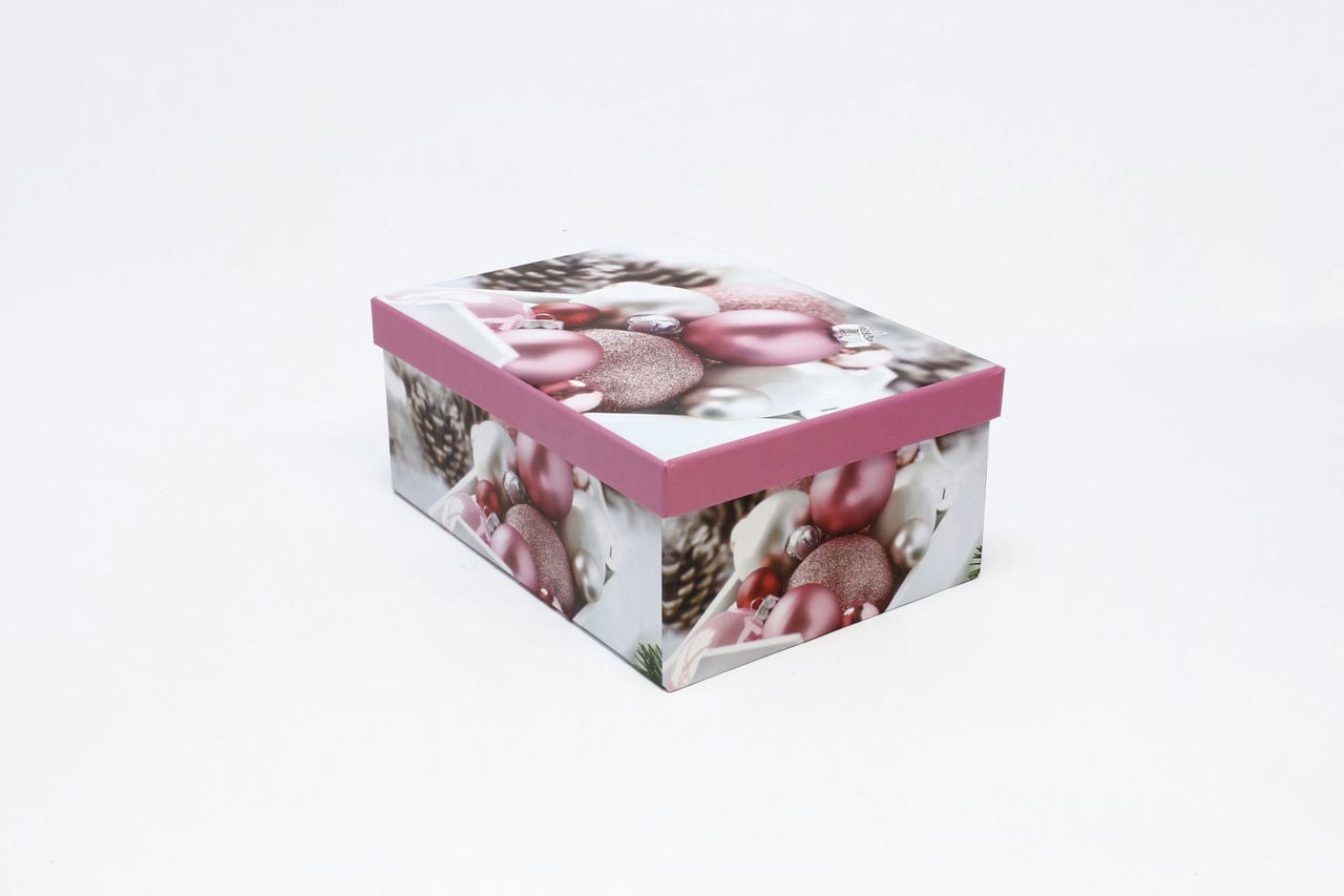 Коробка НГ прямоугольная 25*18*10,5 см "Розовые шары" (Арт) 730605/1655-7