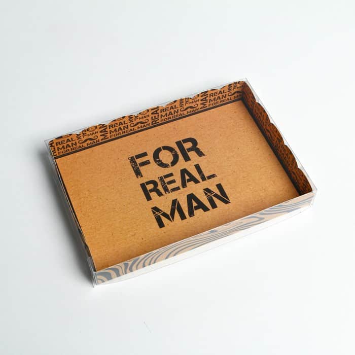 Коробка для кондитерских изделий с PVC крышкой «Настоящему мужчине», 22 × 15 × 3 см   7155254