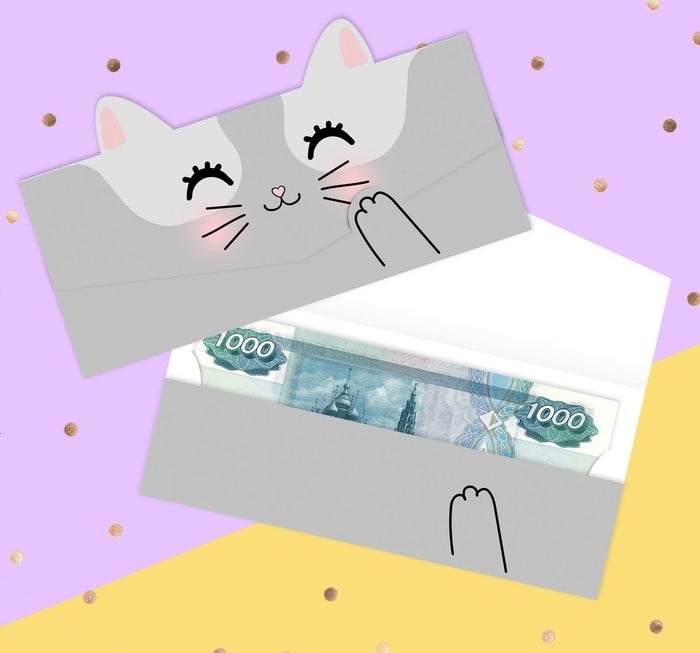 Конверт для денег формовой «Котик», 17,5 х10см 4167089 Конверт для денег формовой «Котик», 17,5 х10см 4167089
