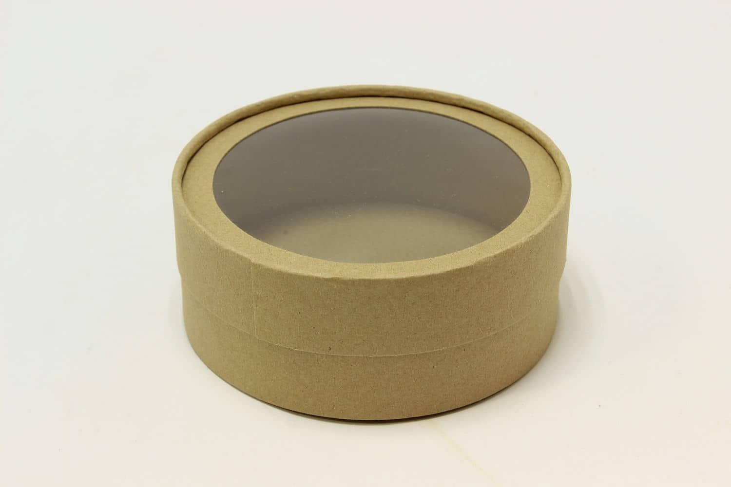 Подарочная коробка круглая с прозрачным окном D15*H6 (ЭКОНОМ) Крафт