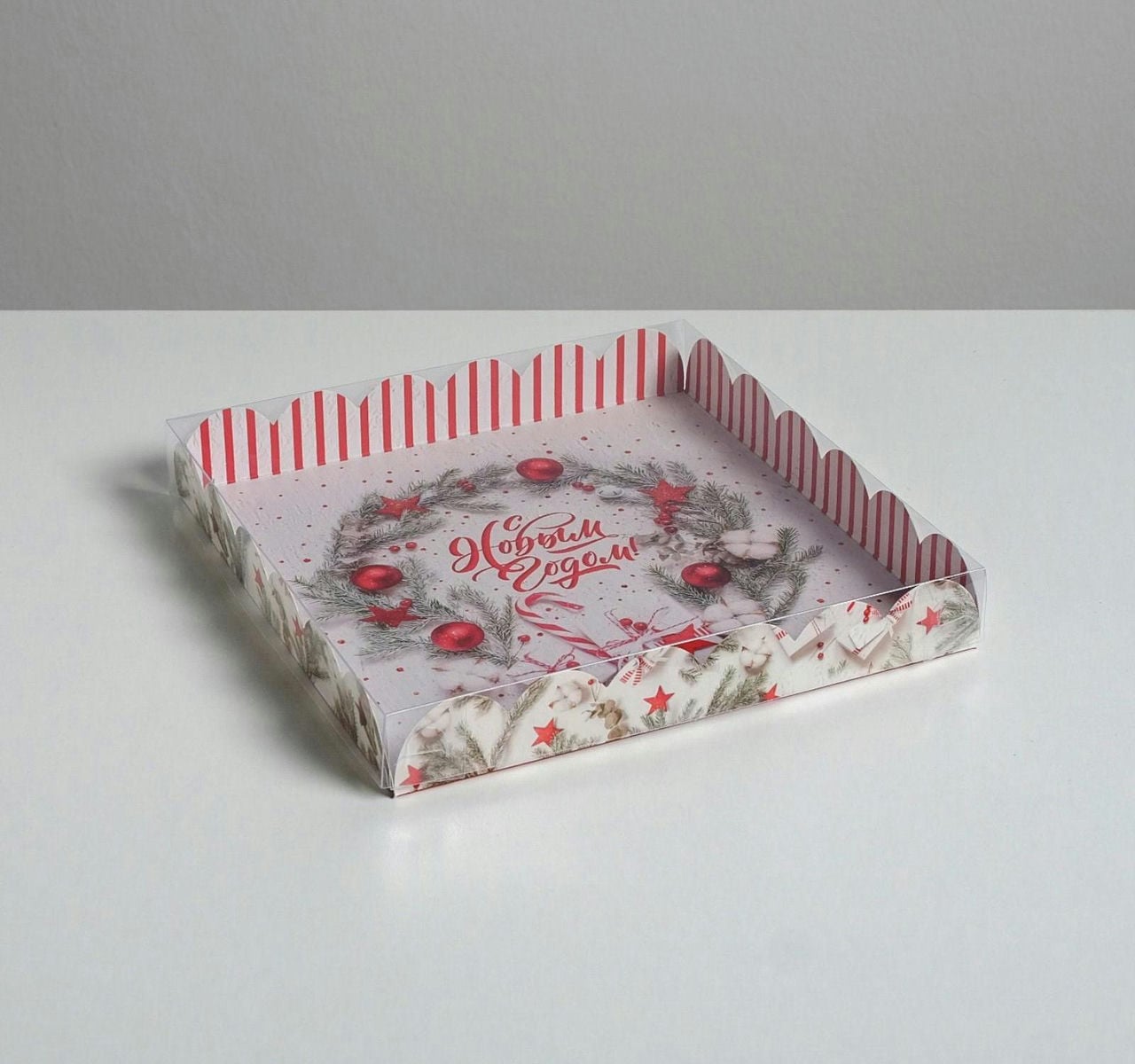 Коробка для кондитерских изделий с PVC крышкой «С Новым годом!», 21 × 21 × 3 см (Арт) 5128740