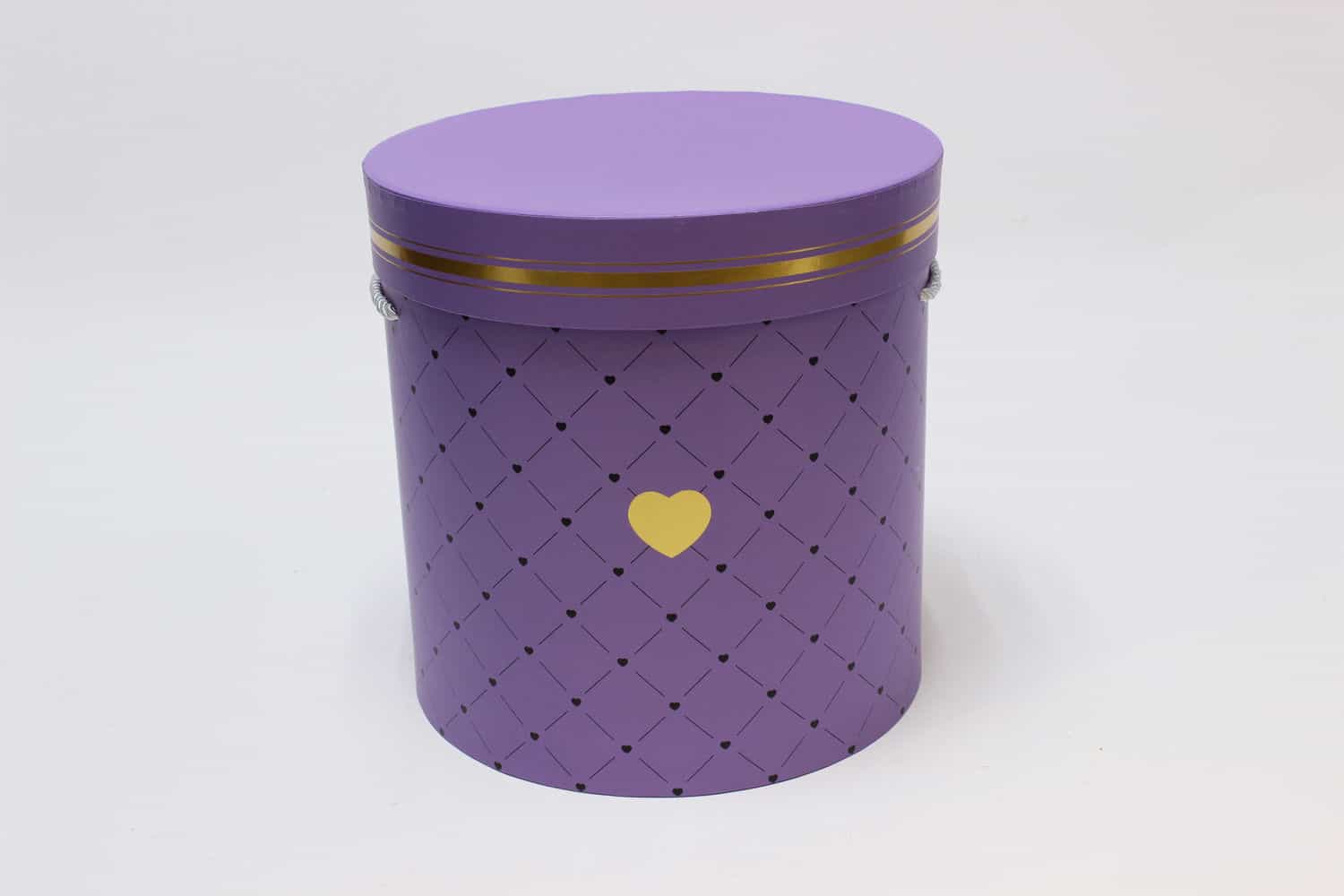 Коробка цилиндр "Сердечки" Св.фиолетовый 23*23 см (Арт) 720605/8-2