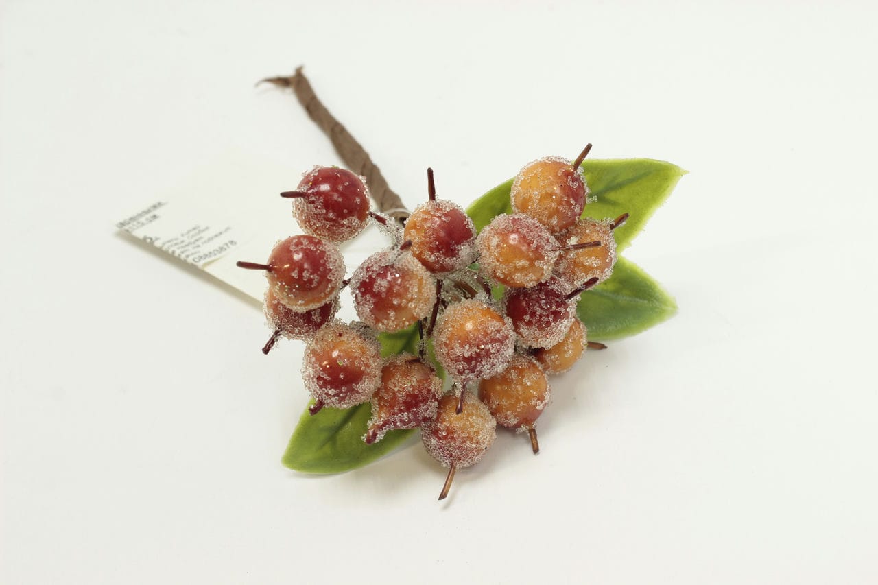 Ветка декоративная с засахаренными ягодами и листочками, H15 см