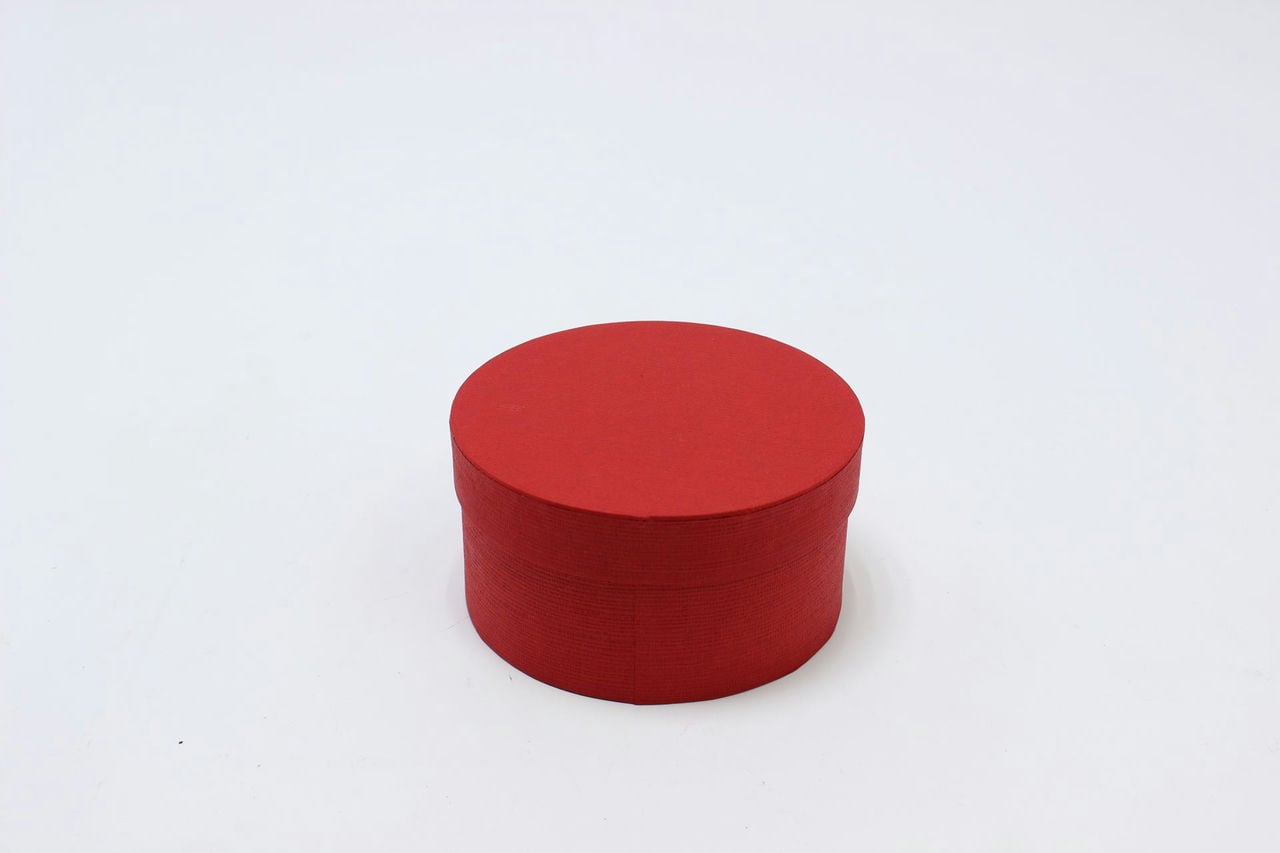 Коробка круг 14*7,5 см красный (дизайнерская бумага) (Арт) 90002742