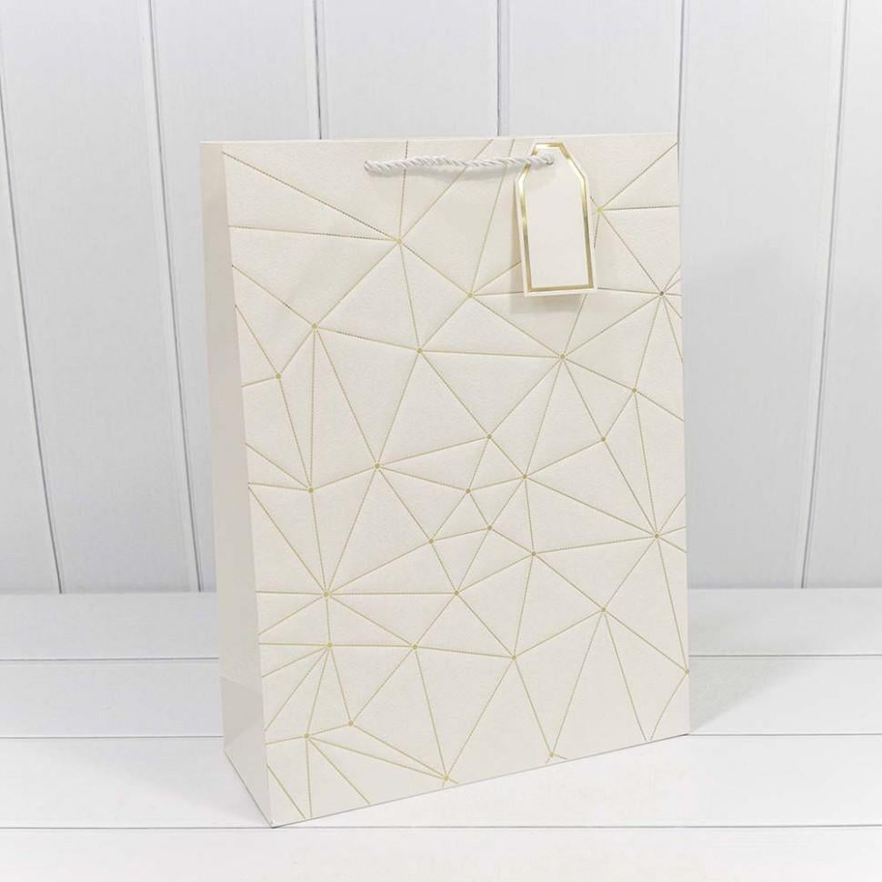 Пакет подарочный с тиснением "Треугольники" Белый 31*42*12 см