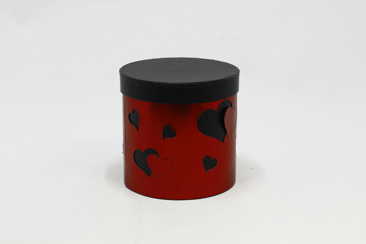 Коробка цилиндр "Сердечки" 17.5x17 см, Металлик/Чёрный (Арт) 88002593-2