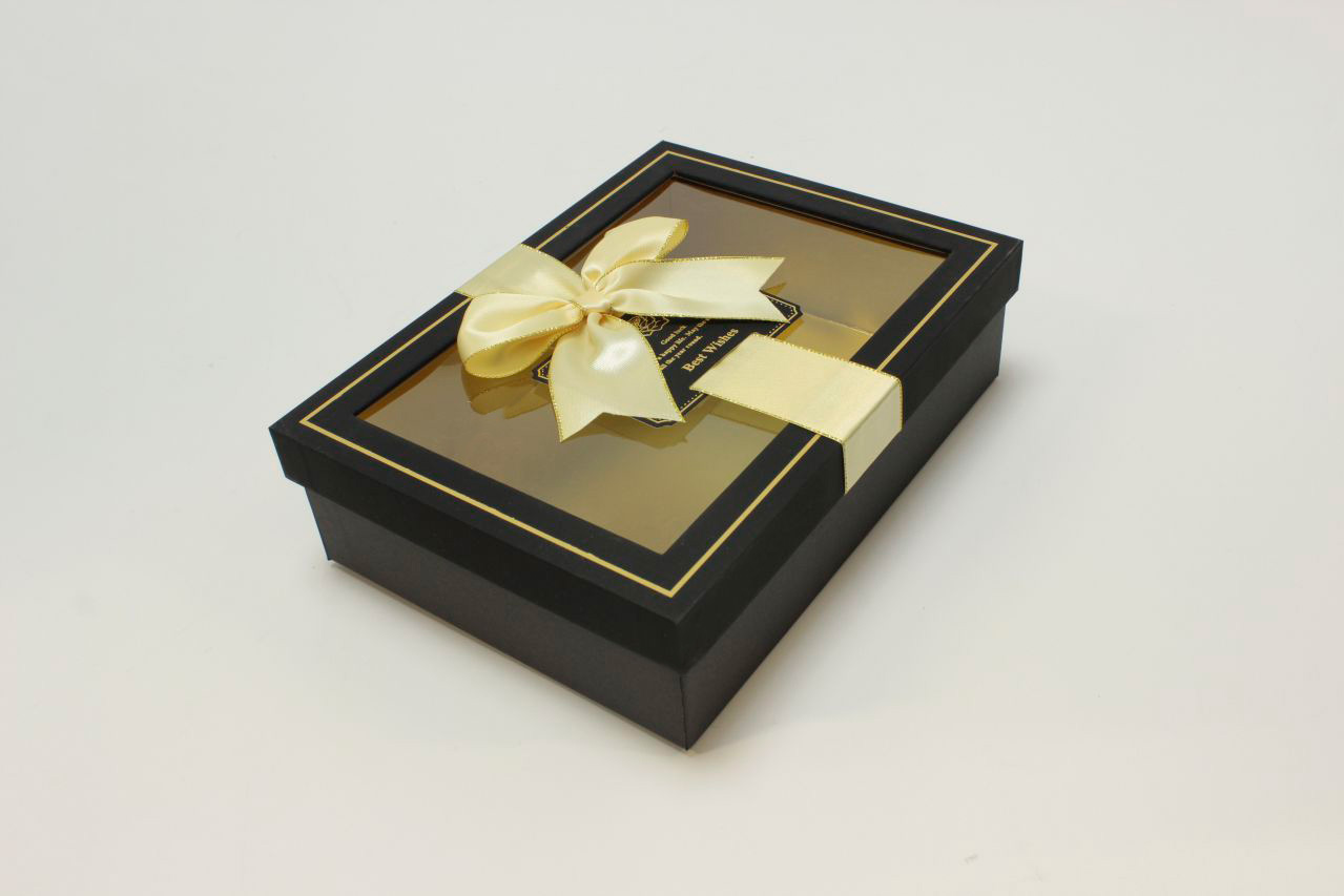 Коробка Прямоугольная с окошком и бантом "luxe" 23*17*6,5 см, Чёрный (Арт) 72091307/7-3
