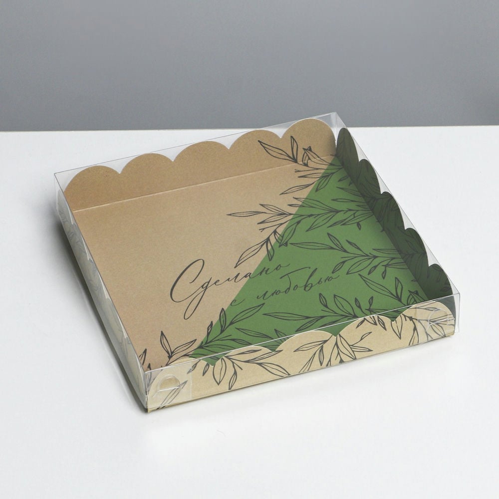 Коробка для кондитерских изделий с PVC крышкой «Крафт», 18 × 18 × 3 см   7155198
