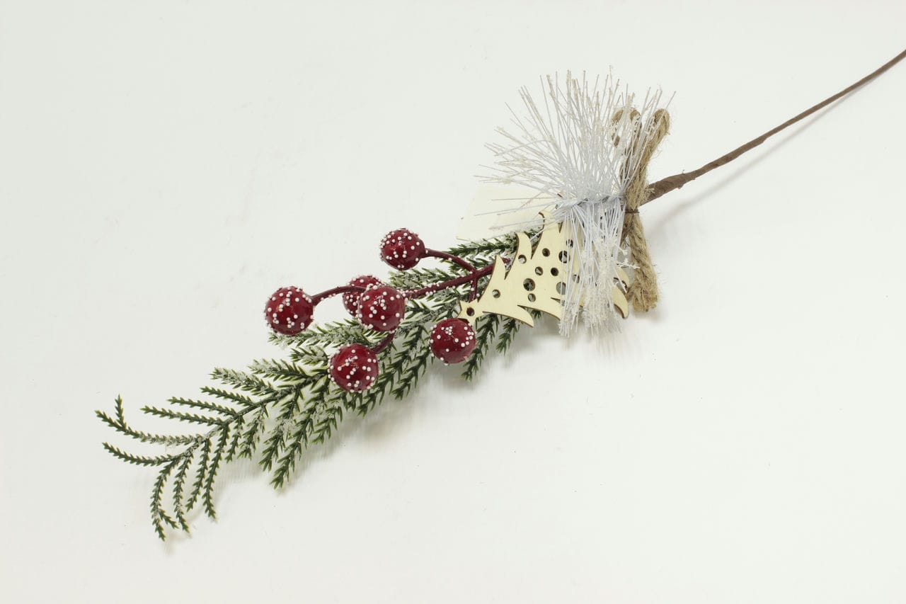 Ветка с заснеженными ягодами и елочкой, H54 см