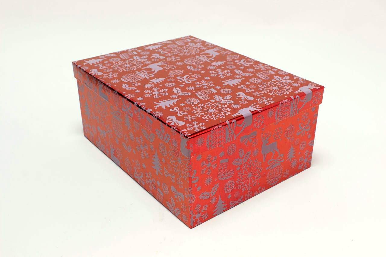 Коробка Прямоугольник НГ "Новогодний орнамент" 31*23,5*13 см, Красный (Арт) 88004024-4