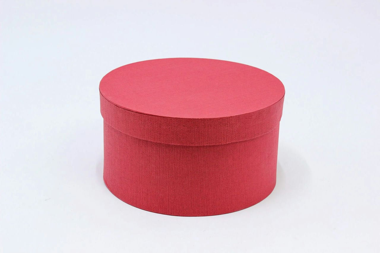 Коробка круг 21*11,5 см бордовый (дизайнерская бумага) (Арт) 90005510-1